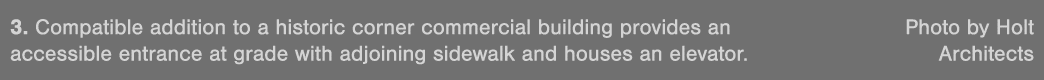 3  Compatible addition to a historic corner commercial building provides an  Photo by Holt accessible entrance at gra   